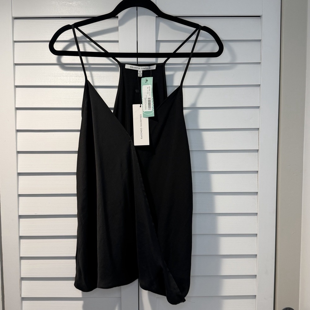 Collective Concepts Lenette‎ Black Crossover Blouse Women's Size XL New